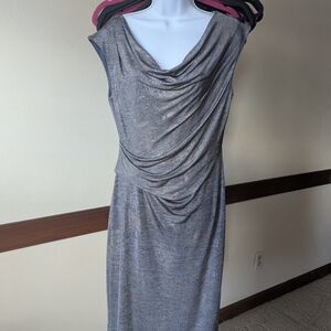 NWOT Connected Apparel Metallic Gray Midi Dress